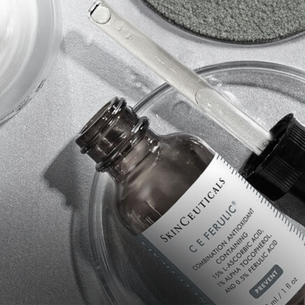 shows bottle of skinceutical ce ferulic in black and white